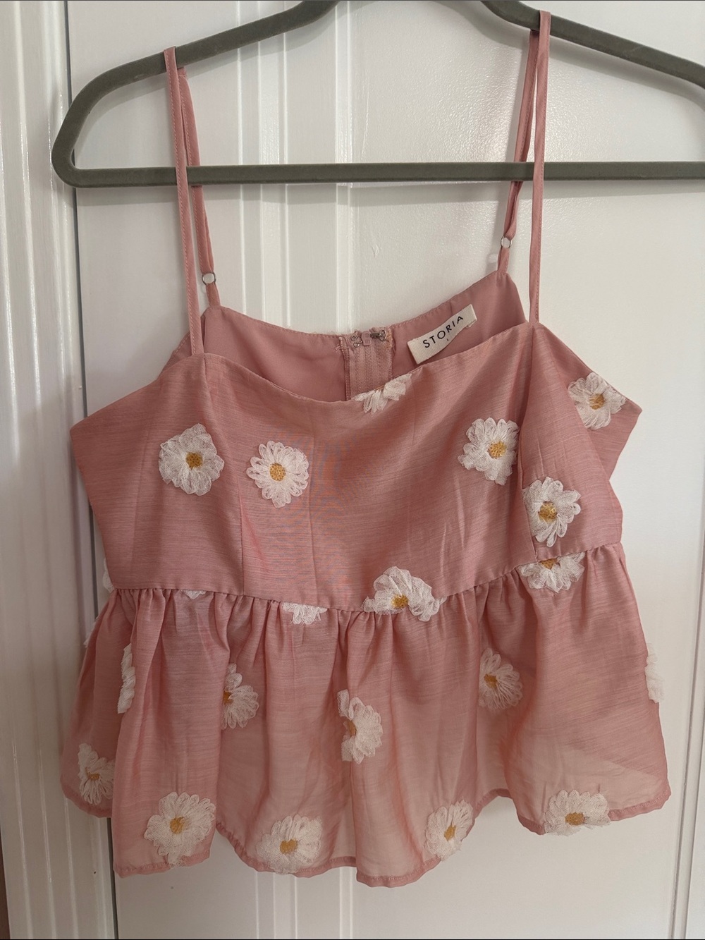 Storia Rose Pink Daisy Embroidered Peplum Cami